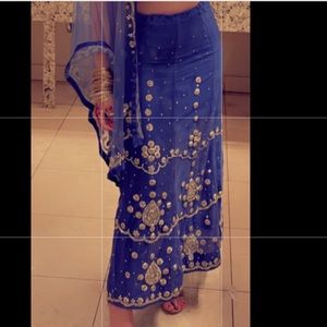 Navy blue 3 piece set: skirt, top and Lehenga.